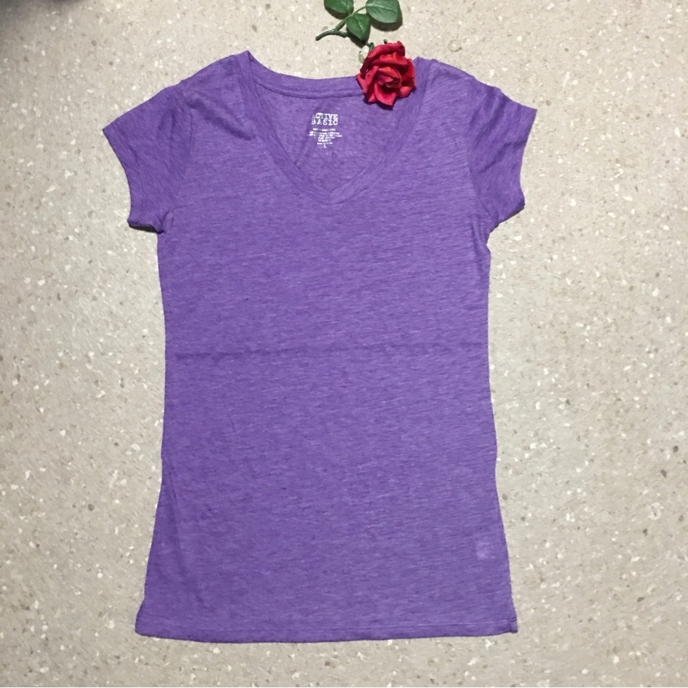 Short sleeve T-shirt V-neck active basic purple LG NWOT